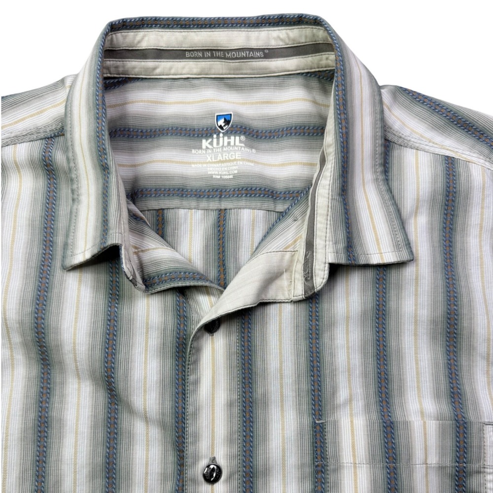 Kuhl Mens XL Short Sleeve Button Down Shirt Striped Hiking Casual Top